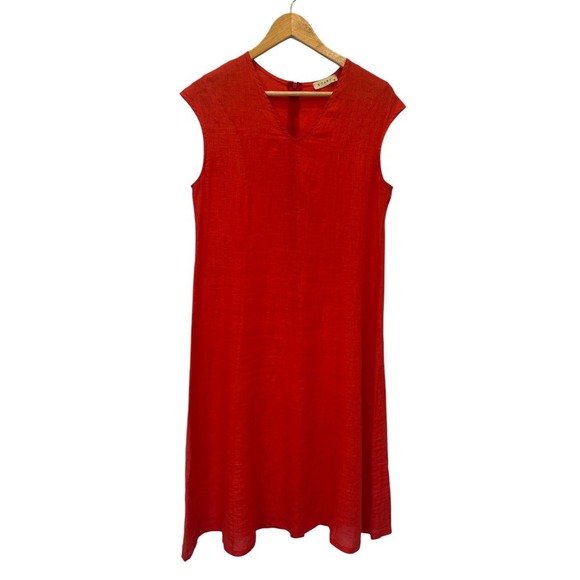 Stark Linen Sleeveless V-Neck Casual Summer‎ Dress Resortwear Orange SZ L - Picture 1 of 6